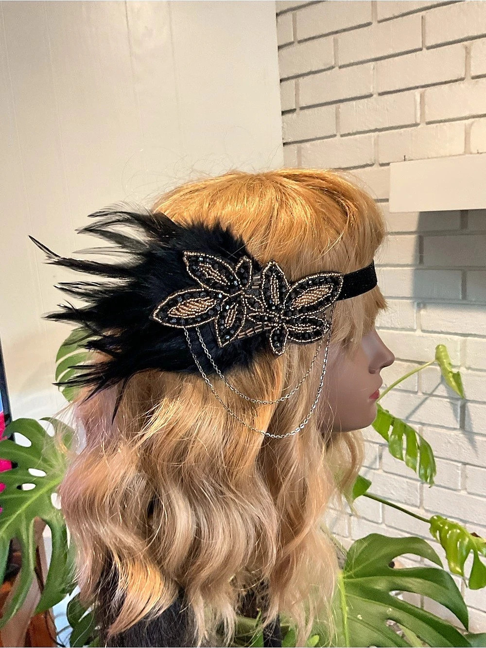 Black & Gold Feather Flapper Headband
